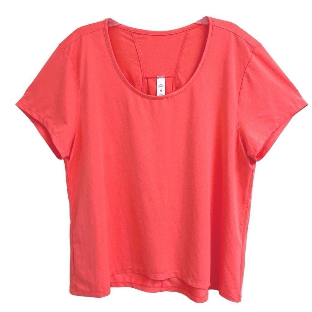 Nanette Lepore scoop neck short sleeve athleisure neon coral‎ stretch shirt XL